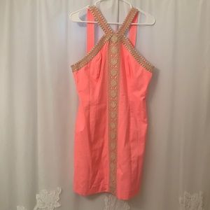 Ena Stretch Shift Gold & Pink Lilly Pulitzer Dress
